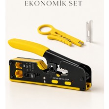 Profesyonel RJ45 Sıkma Pensesi - Cat5, Cat6, Cat7 Uyumlu + Mini Kablo Sıyırıcı + Yedek Bıçağı