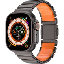 Watch 44MM Uyumlu Mohseven Iwatch Titancore No.2 Çelik Kordon Siyah - Turuncu