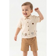 Pio Kids Pio Hayvanlar Alemi Nakışlı Müslin Gömlekli Armür Şortlu Erkek Takım