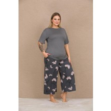 Yare Füme Çiçekli Kapri Büyük Beden Pijama
