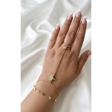 Stainless Steel Gold Renk Çelik Deniz Yıldızı ve Kalp Figürlü Şahmeran Bileklik