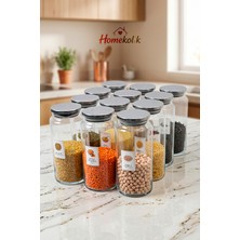 Homekolik 12'li Metal Kapaklı Etiketli Vakum Kapaklı Cam Kavanoz Seti 1300 ml Bakliyat Kavanozu Erzak Saklama Kavanozu