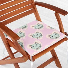 Rem Home Remhome Pembe Zeminde Kedi Desenli Dijital Baskılı Modern Fermuarlı Sandalye Minderi