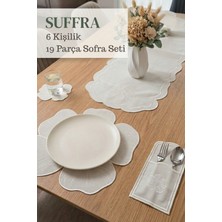 Suffra 6 Kişilik Çiçek Desenli Nakışlı Krem Rengi 19 Parça Sofra Seti