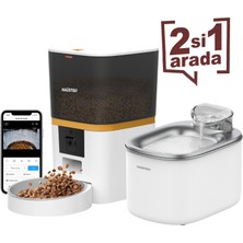 Haustier QWF Kameralı Akıllı Beslenme İstasyonu, QQ005 Kameralı Akıllı Kedi Mama Kabı & WF007L Kedi Su Sebili, İkisi Bir Arada Avantaj Set