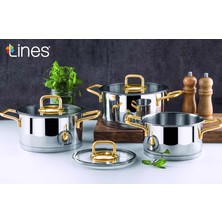Lines Silver 6 Pcs Basık Tencere Seti Dik Model Altın Kulp