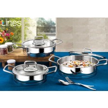 Lines Silver 6 Pcs Basık Tencere Seti Dik Model Metal Kulp