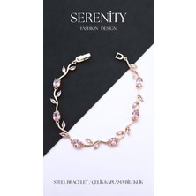Serenity Lale Figür Pembe Taşlı Tulip Çelik Kaplama Bileklik