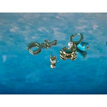 Stainless Steel Çelik Yaz Temalı Deniz Konseptli Üçlü Küpe Seti - Yengeç ve Palmiye Figürlü