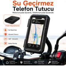Dexmon Universal 4.7-6.9 Inç Su Geçirmez Motosiklet Bisiklet Scooter Atv Telefon Tutucu Gidon ve Ayna Bağlantılı 360° Döner Dokunmatik Uyumlu Telefon Tutacağı