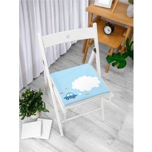 Rem Home Remhome Mavi Zeminde Mavi Araba Bebek Desenli Dijital Baskılı Modern Fermuarlı Sandalye Minderi