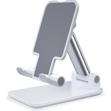 Belirtilmemiş Masa Üstü Tablet ve Telefon Tutucu Stand 2 Kademeli Uzunluk Ayarlı Beyaz Silikon Pedli Akrobat Özellikli