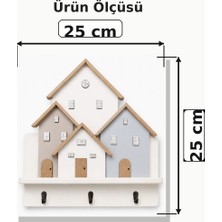 Woodline Ahşap Ev Figürlü Anahtarlık Askısı Dekoratif 3 Kancalı Duvar Organizeri