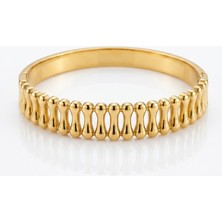 Ceyyiz Gold Geçmeli Kemik Desen Kelepçe Bilezik - Paslanmaz Çelik Modern Tasarım Bileklik