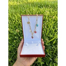 Stainless Steel Kız Çocuk Çilek ve Çiçek Figürlü Çelik Kolye - Renkli Tasarım Çocuk Kolyesi