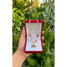 Stainless Steel Çelik Renkli Gökkuşağı ve Sevimli Kalp Charm Detaylı Çocuk Kolyesi Hediye