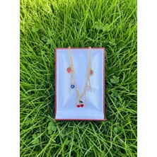 Stainless Steel Yazlık Renkli Meyve Desenli Çocuk Çelik Kolye - Strawberry & Cherry Charm