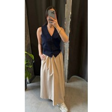 Kolsuz V Yaka Düğmeli Blazer Yelek