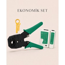 Profesyonel RJ45 RJ11 Sıkma Pensesi - Cat5, Cat6, Cat7 Uyumlu + Test Cihazı + Mini Kablo Sıyırıcı