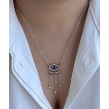 Stainless Steel 316L Çelik Zirkon Taşlı Nazar Göz Detaylı Sallantılı Kolye - Gold Renk