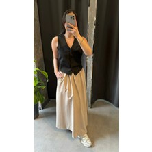 Kolsuz V Yaka Düğmeli Blazer Yelek
