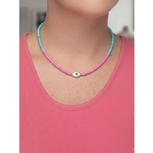 Bijux By Mrv Mavi-Pembe Boncuklu Göz Kolye