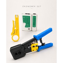 Profesyonel RJ45 - RJ11 Sıkma Pensesi - Cat5, Cat6, Cat7 Uyumlu + Test Cihazı + Mini Kablo Sıyırıcı
