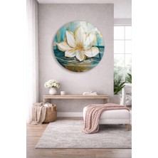 Taulart Lotus Çiçeği Nilüfer Deniz  Tasarımlı Lüks Yuvarlak Cam Tablo