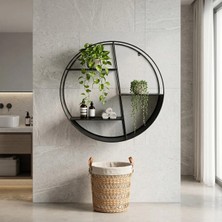 Merzana Modern Yuvarlak Metal Duvar Rafı – Dekoratif Dairesel Duvar Kitaplığı | Salon, Oturma Odası, Ofis ve Banyo Duvar Rafı Siyah