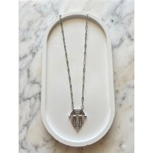 Stainless Steel Vıp Geometrik Art Deco Model Zirkon Taşlı Çelik Kolye