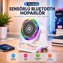 Badem10 A3 Sensörlü Hoparlör Bluetooth Beyaz Hoparlör Telefon Standı Rgb Işıklı Kablosuz  Mobil 2’si 1 Arada