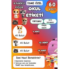 Birikiyedi Okul Etiketi Kalem Defter Etiketi Özel Isim Yazılabilen Etiket 60 Adet Sevimlikediler/cat