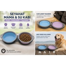 Brave Paws Katlanabilir Seyahat Mama Kabı Silikon Kedi Köpek Su ve Mama Kabı Karabinalı Taşınabilir