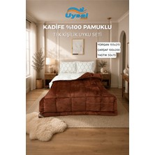 Uysal Kadife Uyku Seti %100 Pamuklu Kahverengi Tek