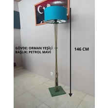 Balsa Dekor Ahşap Ayaklı Köşe Aydınlatma Lambader Orman Yeşili- Petrol Mavi