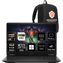 Hp Omen 17 Ryzen Aı 7 350 Rtx 5060 8gb 8gb Ram 256GB SSD 17.3" Fhd (1920X1080) 144Hz WIN11 Pro C2EZ3EAP301 Gaming Laptop + Per4 Çanta