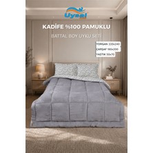 Uysal Kadife Uyku Seti %100 Pamuklu Gri Battal