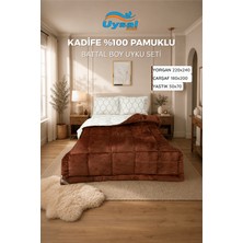 Uysal Kadife Uyku Seti %100 Pamuklu Kahverengi Battal