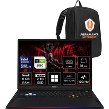 MSI Msı Raider 18 Max Hx Ultra 9 290HX Plus Rtx 5080 16GB 175W 8gb Ram 2tb SSD 18″ Uhd+ (3840×2400) Miniled 120Hz WIN11 Pro A2WI1040TRP424 Gaming Laptop + Per4 Çanta
