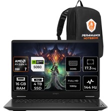 Hp Omen 17 Ryzen Aı 7 350 Rtx 5060 8gb 16GB Ram 4tb SSD 17.3" Fhd (1920X1080) 144Hz Freedos C2EZ3EAP311 Gaming Laptop + Per4 Çanta