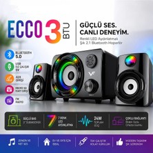 Tastech Ecco3 Btu 2.1 Kanal Speaker Rgb LED Işıklı Hafıza Kartı ve USB Girişli Fm Radyolu Bluetooth Hoparlör Pc Tv Laptop Bilgisayar Uyumlu