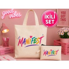 ✨ Manifest Baskılı Kanvas Bez Çanta ve Fermuarlı Cüzdan Seti | Günlük Kullanım | Hediyelik