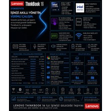 Lenovo Thinkbook 16 G8 Ial Core Ultra 5 225U 80GB Ram 2tb SSD 16" Wuxga (1920X1200) 60Hz IPS Freedos 21SK007VTXP346 Notebook + Per4 Çanta