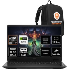 Hp Omen 17 Ryzen Aı 7 350 Rtx 5060 8gb 32GB Ram 256GB SSD 17.3" Fhd (1920X1080) 144Hz Freedos C2EZ3EAP319 Gaming Laptop + Per4 Çanta