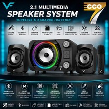 Tastech Ecco7 Btu Rgb LED Işıklı 2+1 Ses Sistemi Bluetooth Hoparlör Fm Radyolu Karaoke Mikrofonlu Speaker Tv Pc Bilgisayar Uyumlu 50W 2.1 Kanal Hafıza Kartı ve USB Girişli Subwoofer