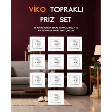 Viko Linnera Beyaz Priz Set ( 10 Adet Topraklı Priz + 10 Adet Tekli Çerçeve)
