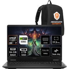 Hp Omen 17 Ryzen Aı 7 350 Rtx 5060 8gb 64GB Ram 2tb SSD 17.3" Fhd (1920X1080) 144Hz Freedos C2EZ3EAP340 Gaming Laptop + Per4 Çanta