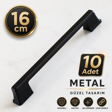 Badem10 (10 Adet) Cemre Kulp 160 mm 16 cm Siyah Metal Mobilya Çekmece Mutfak Dolap Dolab Kulpları Kulbu Kulp