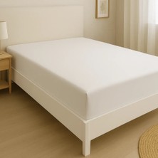 Leruum London Lastikli Beyaz Çarşaf %100 Pamuk Ranforce Kumaş Fitted Çarşaf 90 x 190+35