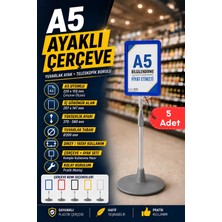 Raf Sanatı 5 Adet - A5 Ayaklı Menü Vebilgi Standı Yuvarlak Tabanlı Teleskopik Çerçeve Etiketlik Mavi